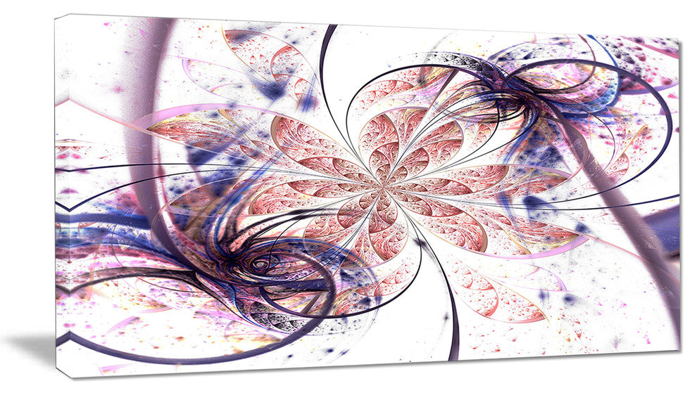 Blue Pink Fractal Flower Pattern, Abstract Wall Art Canvas, 40x20