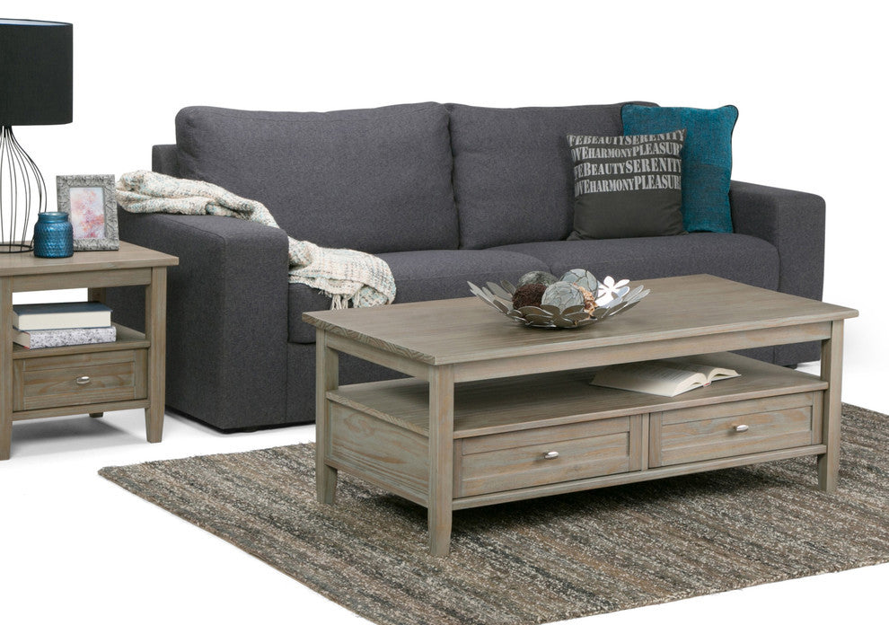 Warm Shaker SOLID WOOD Coffee Table, Distressed Gray