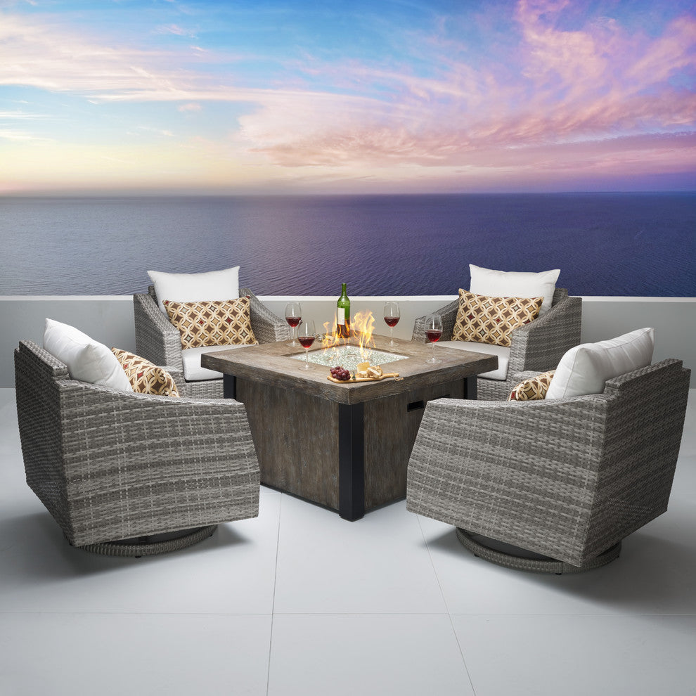 Cannes 5 Piece Sunbrella Motion Outdoor Fire Chat Set, Moroccan Cream