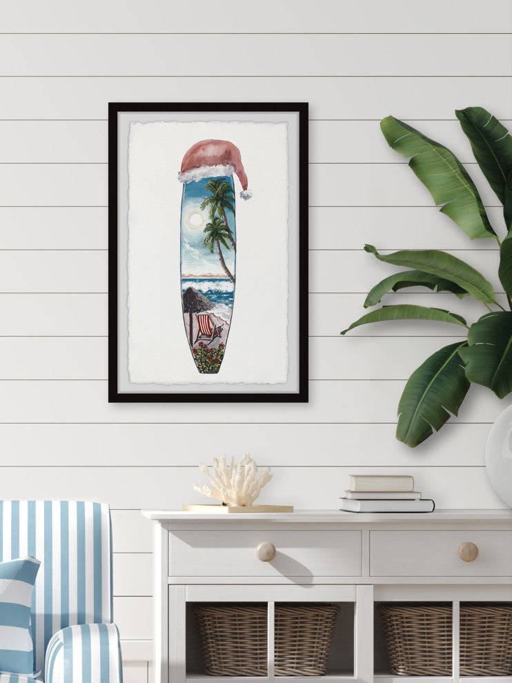 "Christmas Surfboard" Framed Painting Print, 16x24