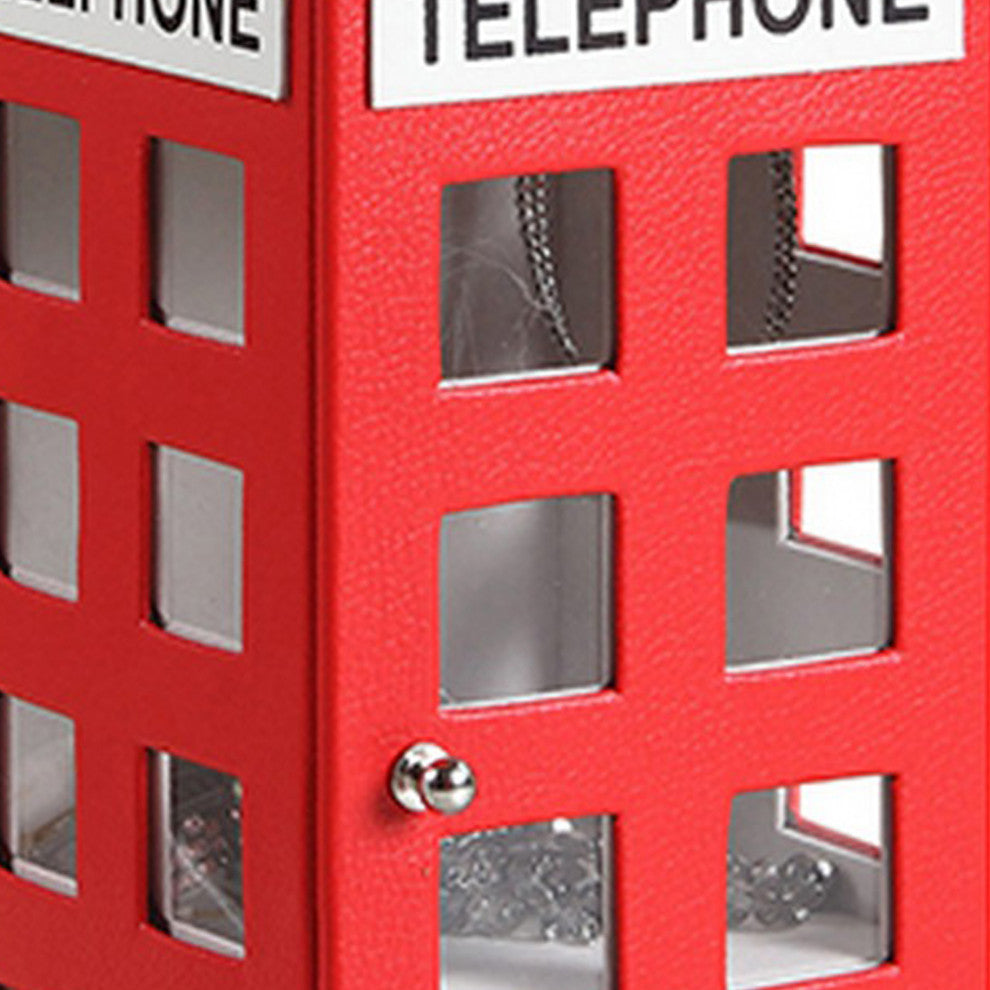 Benzara BM240350 Telephone Booth Jewelry Box With 2 Drawers, Red