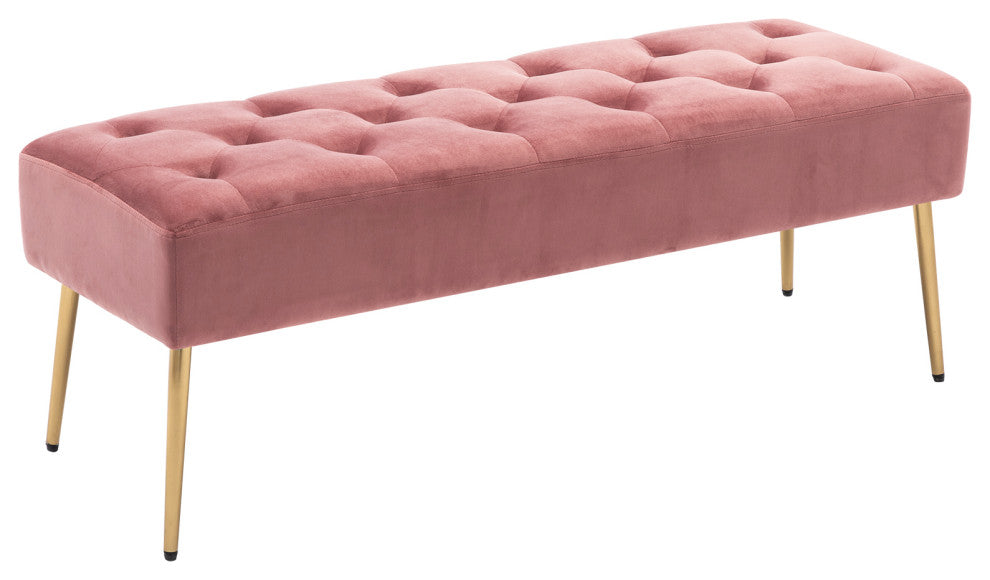 Button Tufts Bedroom Bench, Pink-Velvet