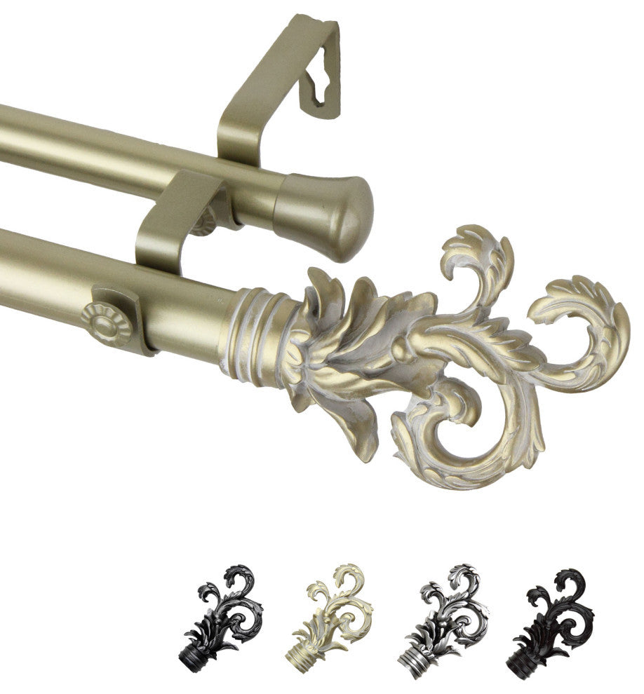 Malina 1" Double Curtain Rod, Light Gold, 28-48"