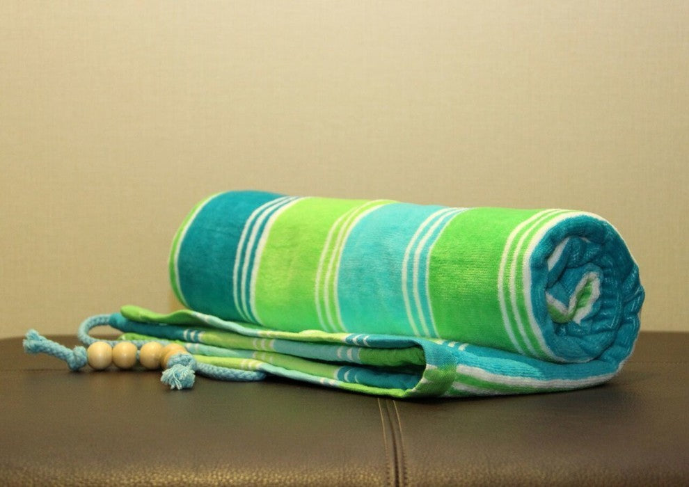 Ombre Crescent Beach Towel, Green and Blue