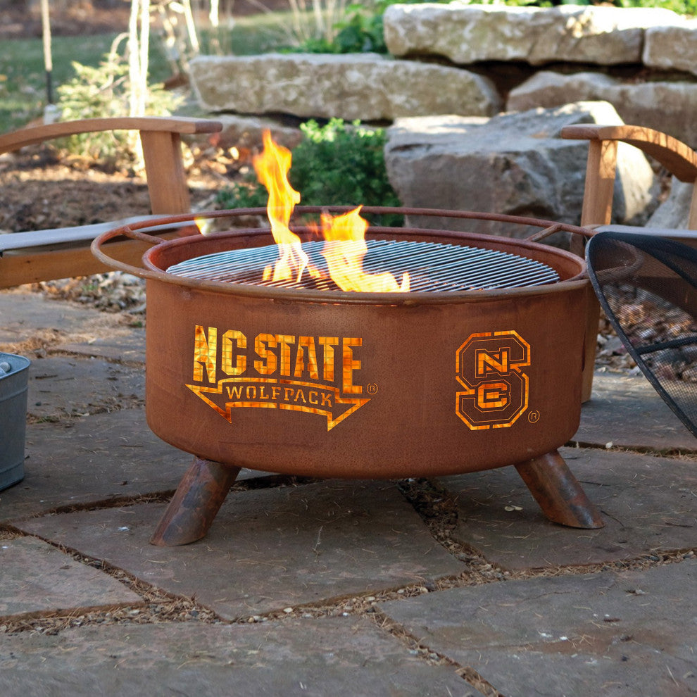 Customizable NCAA Logo Fire Pit, Rust Patina, North Carolina State