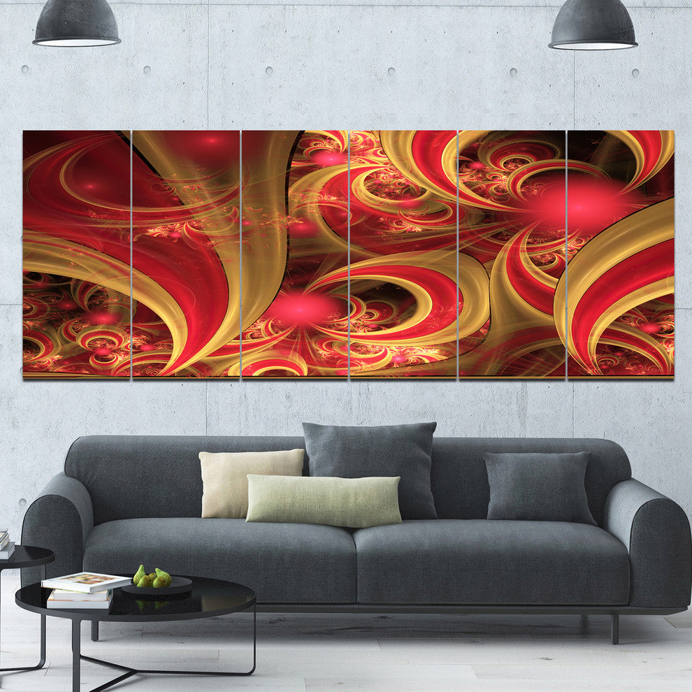 Pink Symmetrical Fractal Pattern, Floral Canvas Art Print, 70"x28", 6 Panels