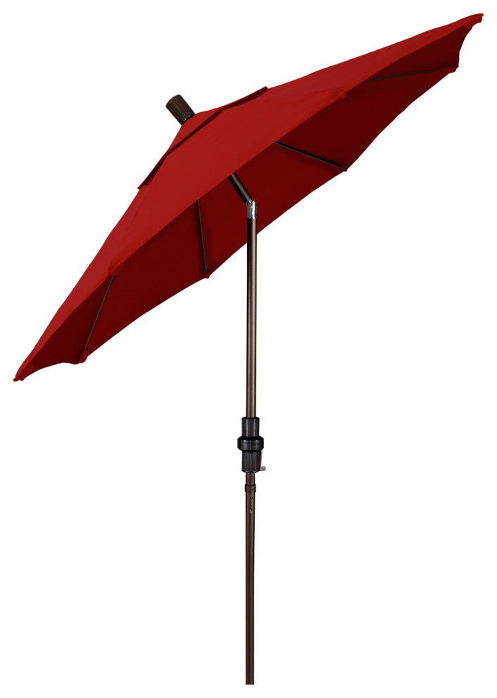 7.5' Bronze Collar Tilt Lift Fiberglass Rib Aluminum Umbrella, Sunbrella, Jockey Red