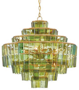 Sommelier 8 Light Chandelier, Dark Contemporary Gold Leaf and Green