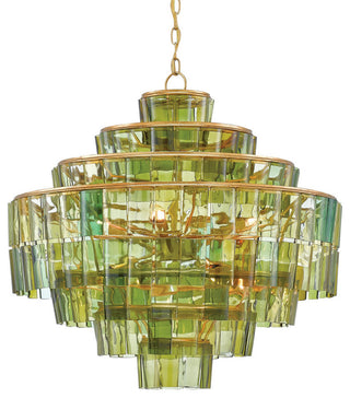 Sommelier 8 Light Chandelier, Dark Contemporary Gold Leaf and Green