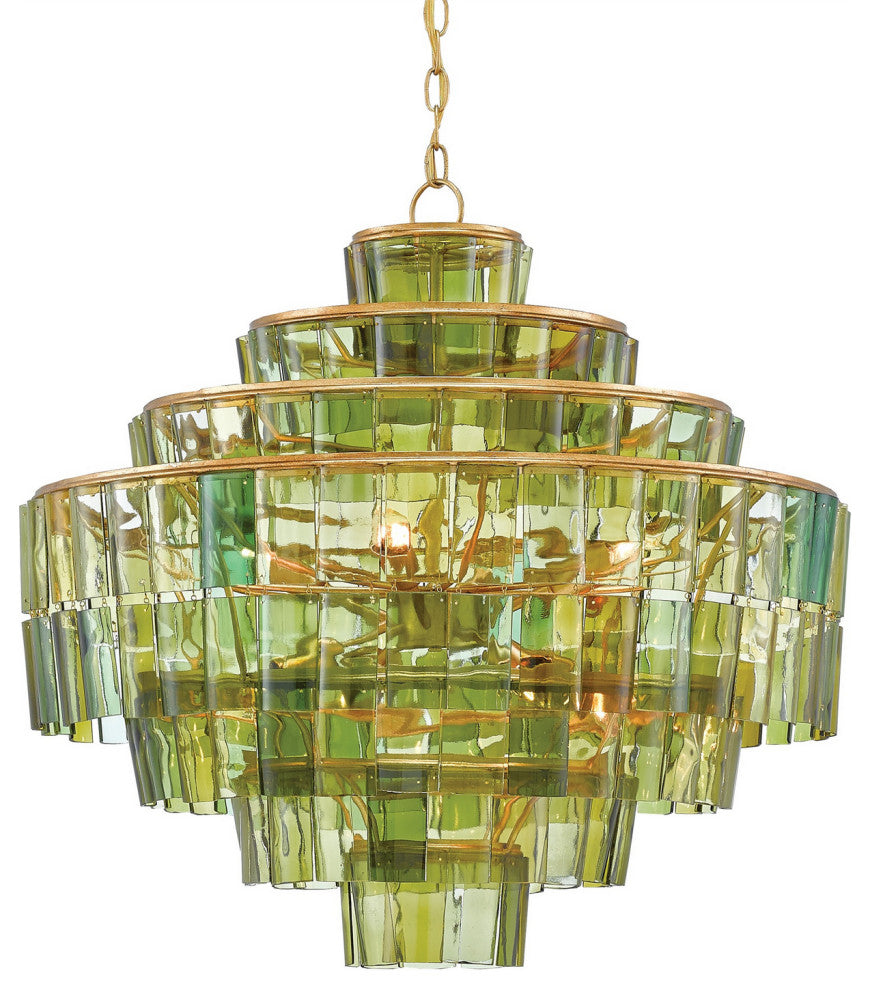 Sommelier 8 Light Chandelier, Dark Contemporary Gold Leaf and Green