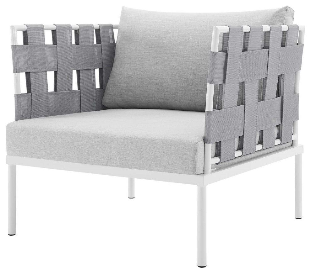 Lounge Sectional Sofa Chair Table Set, Sunbrella, Aluminum, Gray, Outdoor