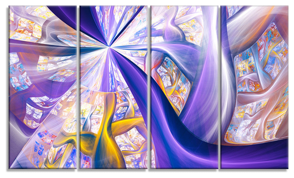 Purple Gold Fractal Plant Stems, Abstract Canvas Art Print, 48"x28", 4 Panels