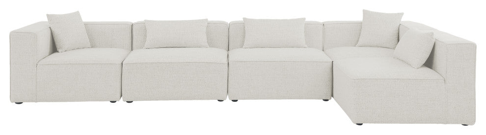 Cube Upholstered Modular Sectional, Cream, 5-Piece: 3 Armless Chair, 2 Corner Chair, Linen Texured Fabric