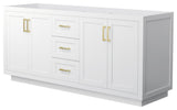 72" Double Bath Vanity, White, No Countertop, No Sink, Gold Trim