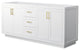 72" Double Bath Vanity, White, No Countertop, No Sink, Gold Trim