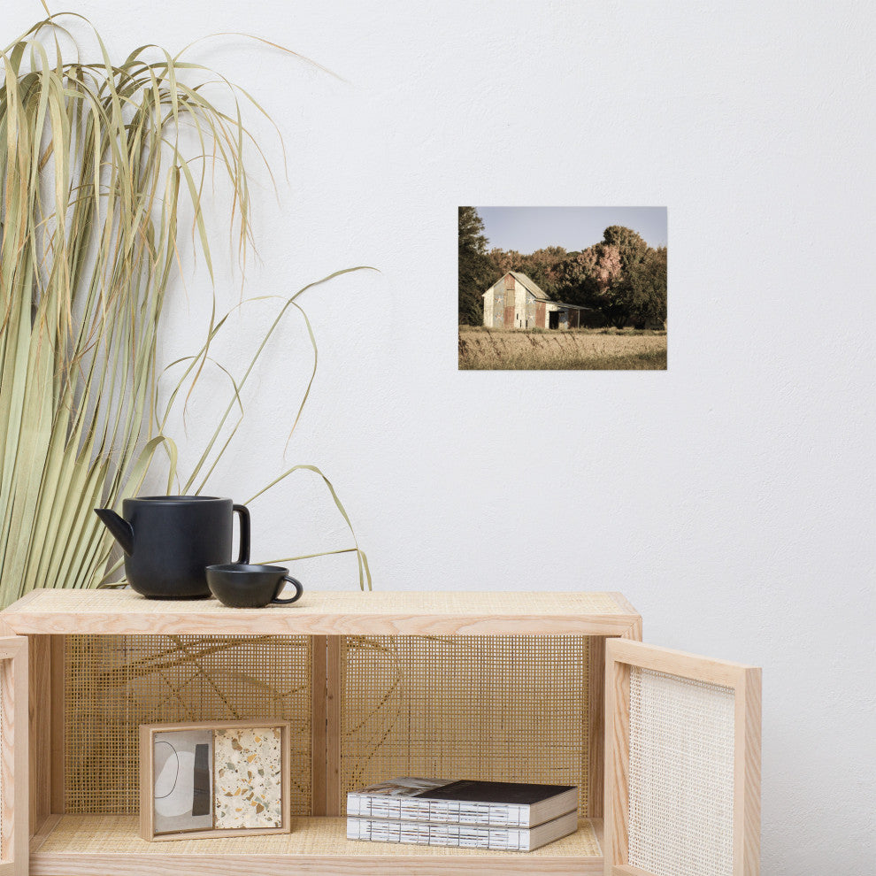 Patriotic Barn in Field Aged Landscape Photo Unframed Wall Art Print, 11" X 14"