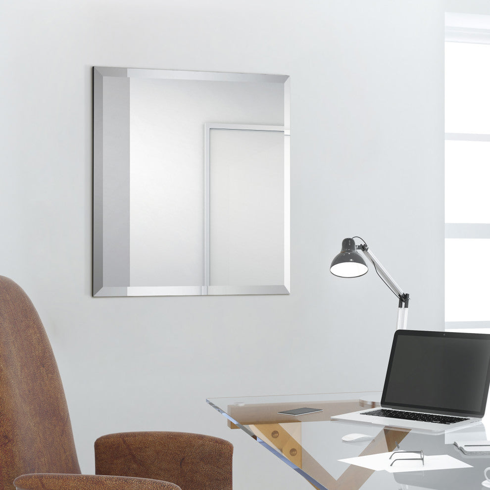Frameless Beveled Prism Square Wall Mirror, 1" Beveled Edge, 24"x24"