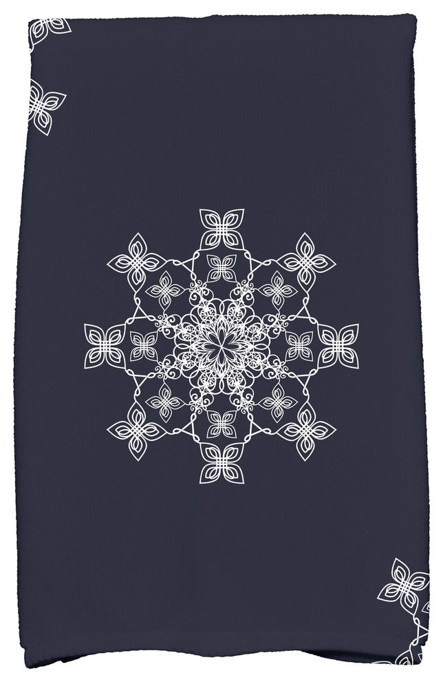 Falling Snow Holiday Geometric Print Kitchen Towel, Navy Blue