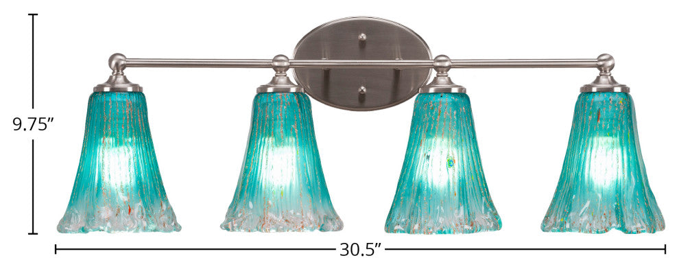 Capri 4-Light Bath Bar, Brushed Nickel/Fluted Teal Crystal