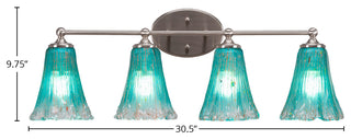 Capri 4-Light Bath Bar, Brushed Nickel/Fluted Teal Crystal