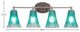Capri 4-Light Bath Bar, Brushed Nickel/Fluted Teal Crystal