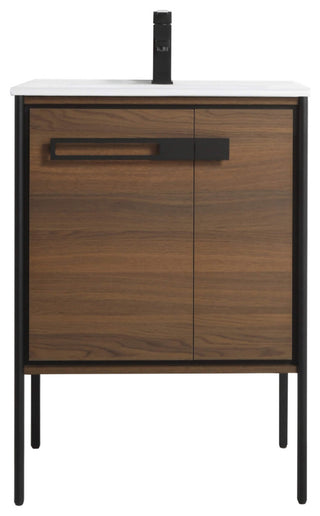 Oakville Bath Vanity, Ceramic Sink, Walnut Ebony, 24 Inch, Black Hardware