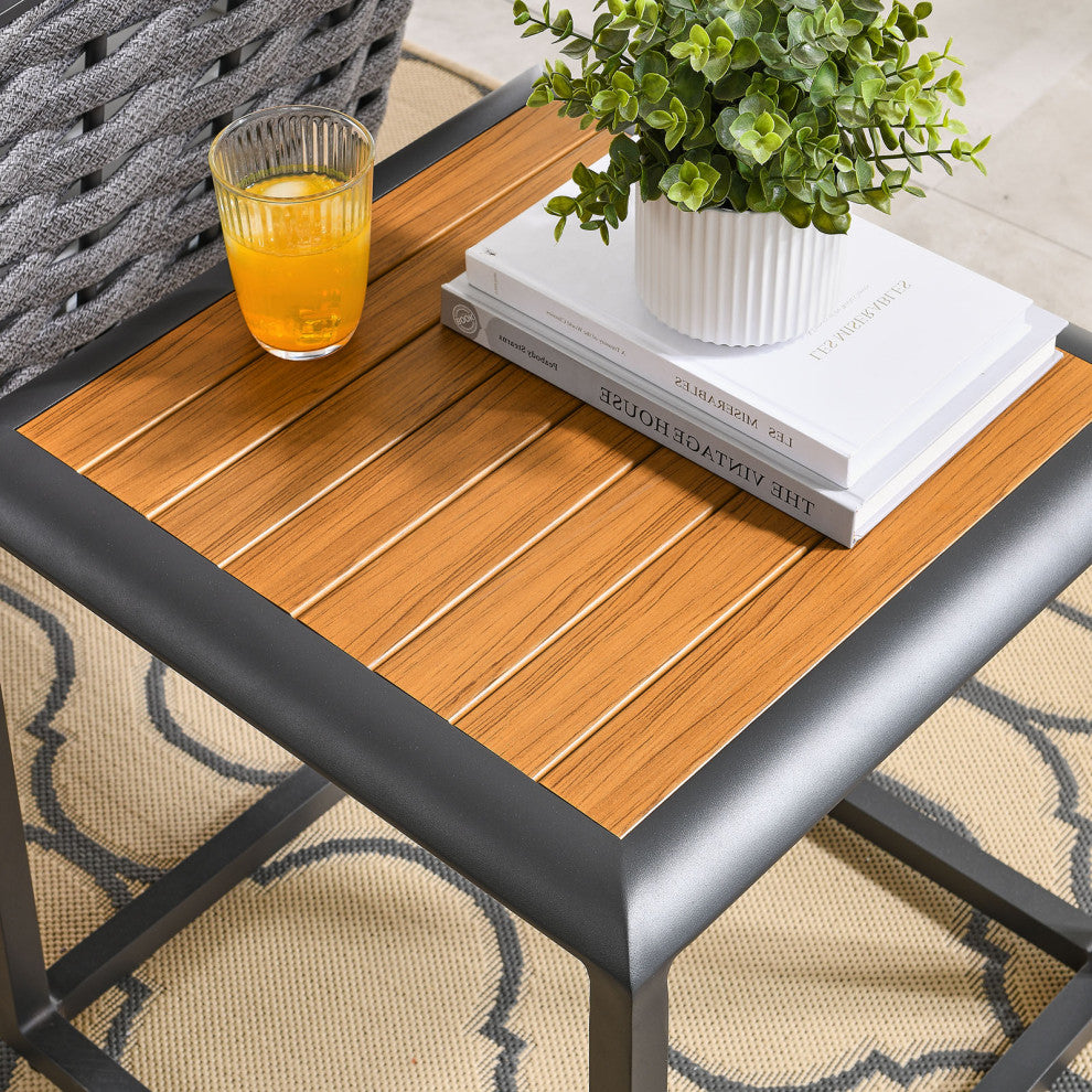 Lounge Coffee Side Table, Square, Gray Natural, Aluminum, Modern, Outdoor Patio