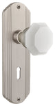 Deco Plate with Keyhole Double Dummy Waldorf White Milk Glass Knob, Satin Nickel