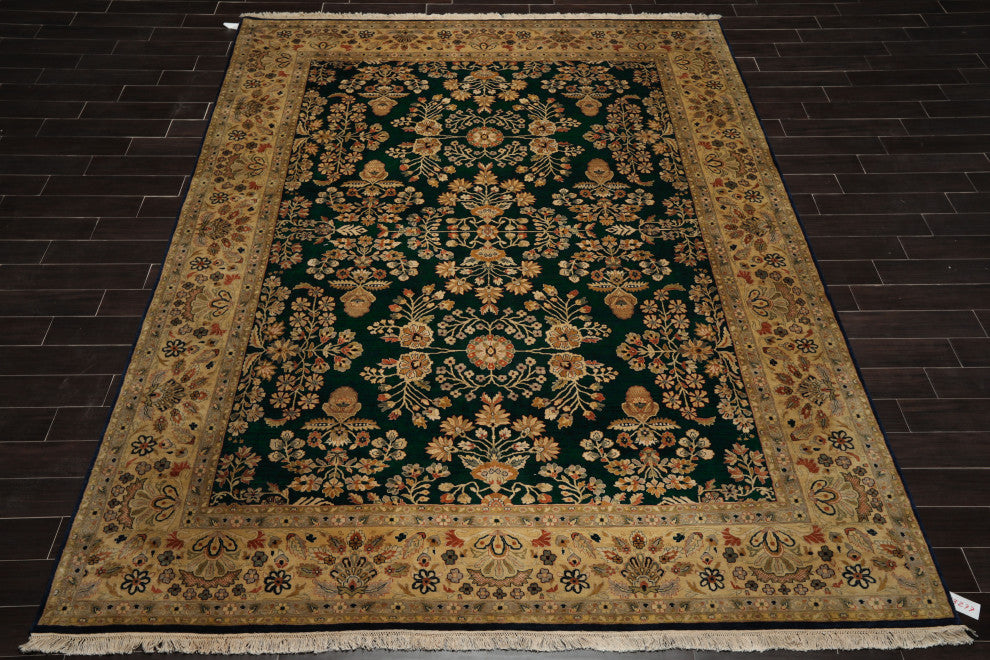 8'11''x11'8'' Hand-Knotted Wool 250 KPSI Oriental Area Rug, Midnight Blue & Tan