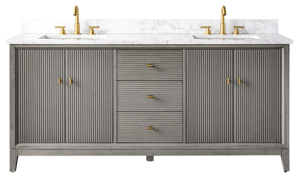 Vanity Art Bathroom Vanity with Engineered Marble Top and Sink, Driftwood Gray, 72" (Double Sink), Golden Brushed