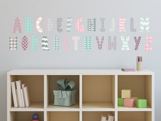 Modern Alphabet Fabric Wall Decals in Pink, Grey, and Light Blue