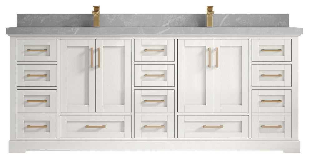 Boston 84" Double Sink Bath Vanity in Alabaster 2" Pearl Gray