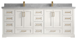 Boston 84" Double Sink Bath Vanity in Alabaster 2" Pearl Gray