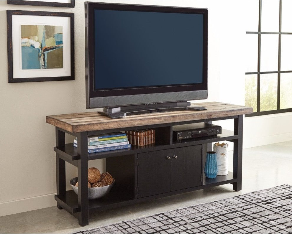 Useful Rustic Two-Tone TV Console, Brown and Black