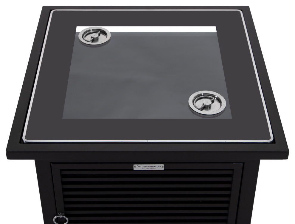 LeisureMod Walbrooke Square Fire Pit Table and Tank Holder With Slats, Black