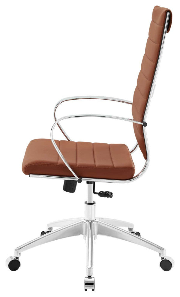 Computer Work Desk High Back Chair, Faux Leather, Red Brown, Modern, Home Office