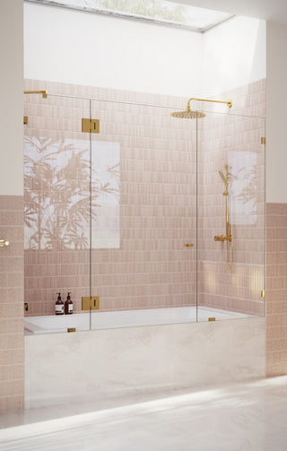 58.25"x72" Frameless 3 Panel Inline Bathtub Shower Door, Polished Brass