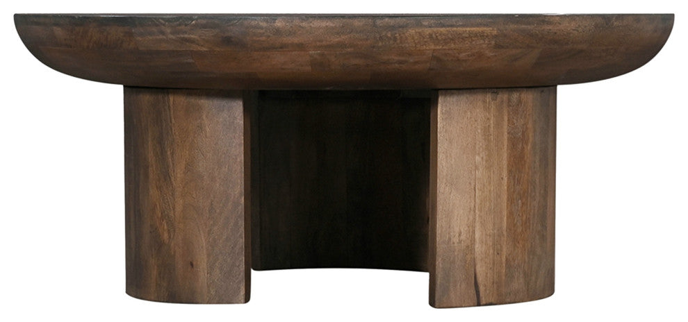 35" Coffee Table Round Mango Wood Top Curved Tripod Legs Walnut Brown Finish