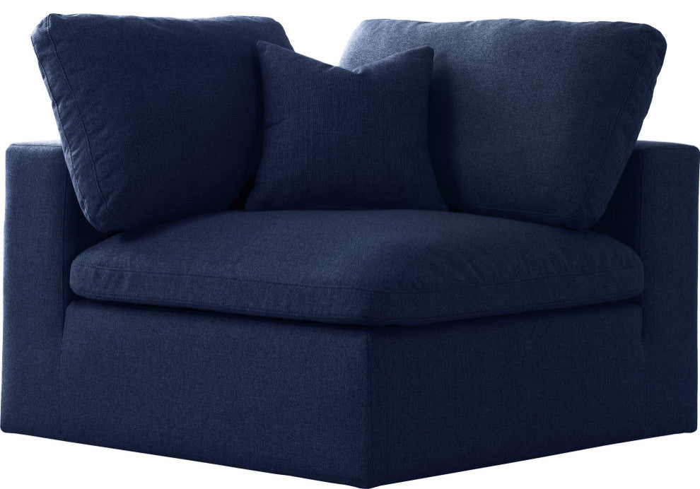 Serene Linen Textured Fabric Deluxe Comfort Modular Corner Chair, Navy