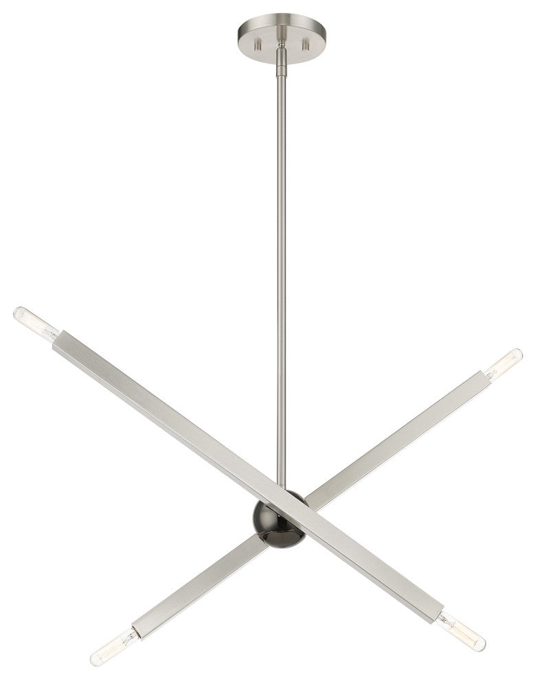 Livex Lighting Monaco 4-Light Linear Chandelier, Brushed Nickel/Black Chrome