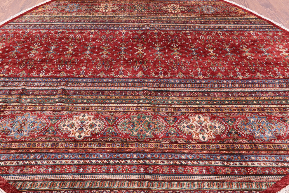 9' 4" X 9' 7" Round Khorjin Super Kazak Hand Knotted Rug Q9956