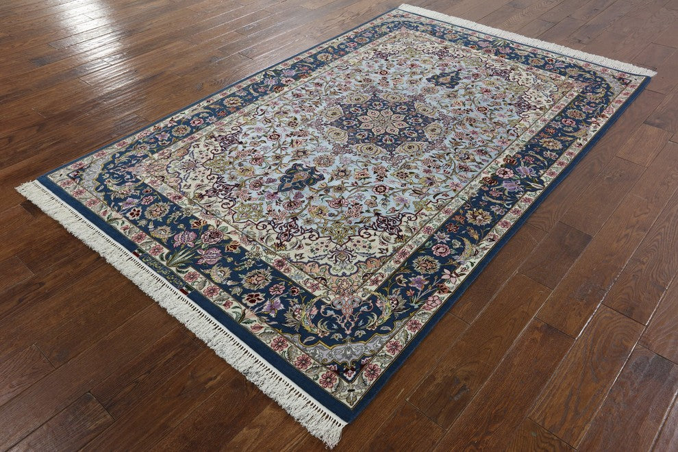 Signed Authentic Super Fine Persian Silk Isfahan Rug, 5'x8'