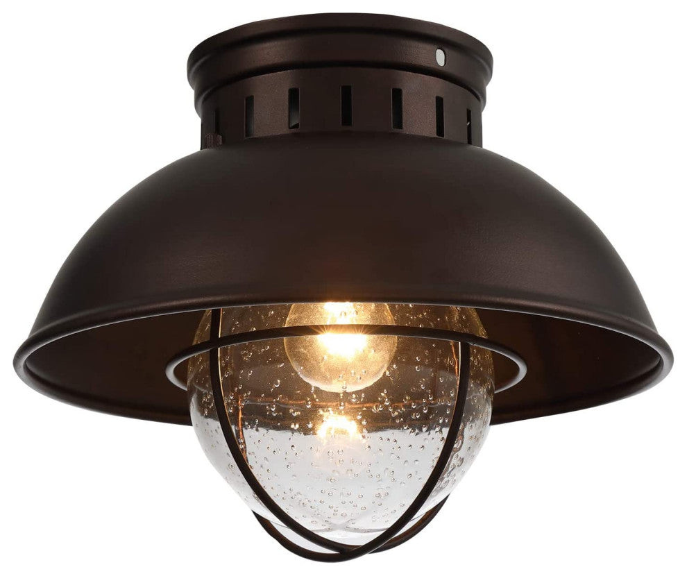Farmhouse Flush Mount Ceiling Light Fixture, Cage, Glass Shade