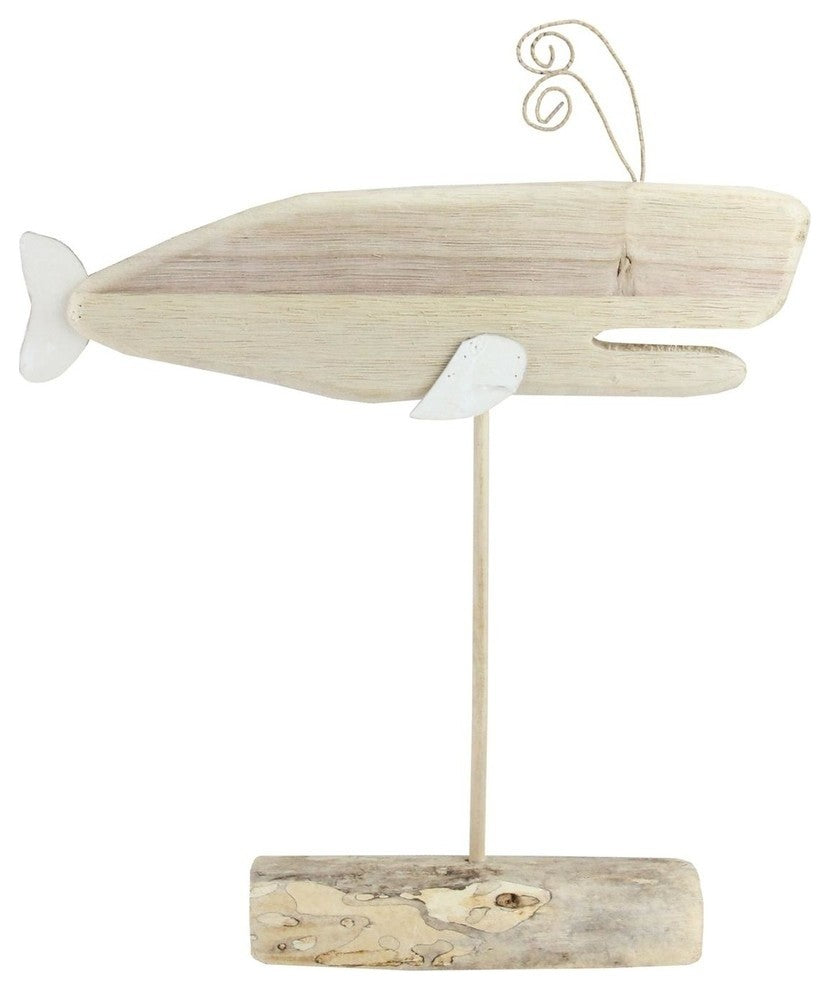 12" Natural Wood Cape Cod Inspired Sperm Whale Table Top Decoration