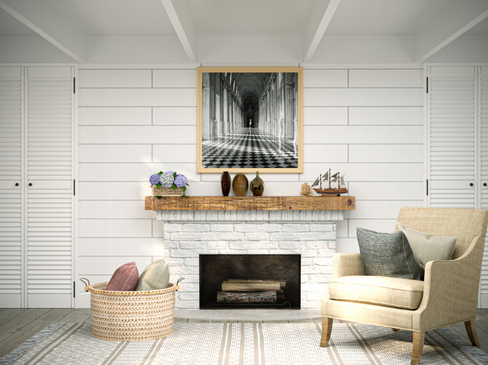 Solid Beam Fireplace Mantel Shelf, Aged Oak, 60"