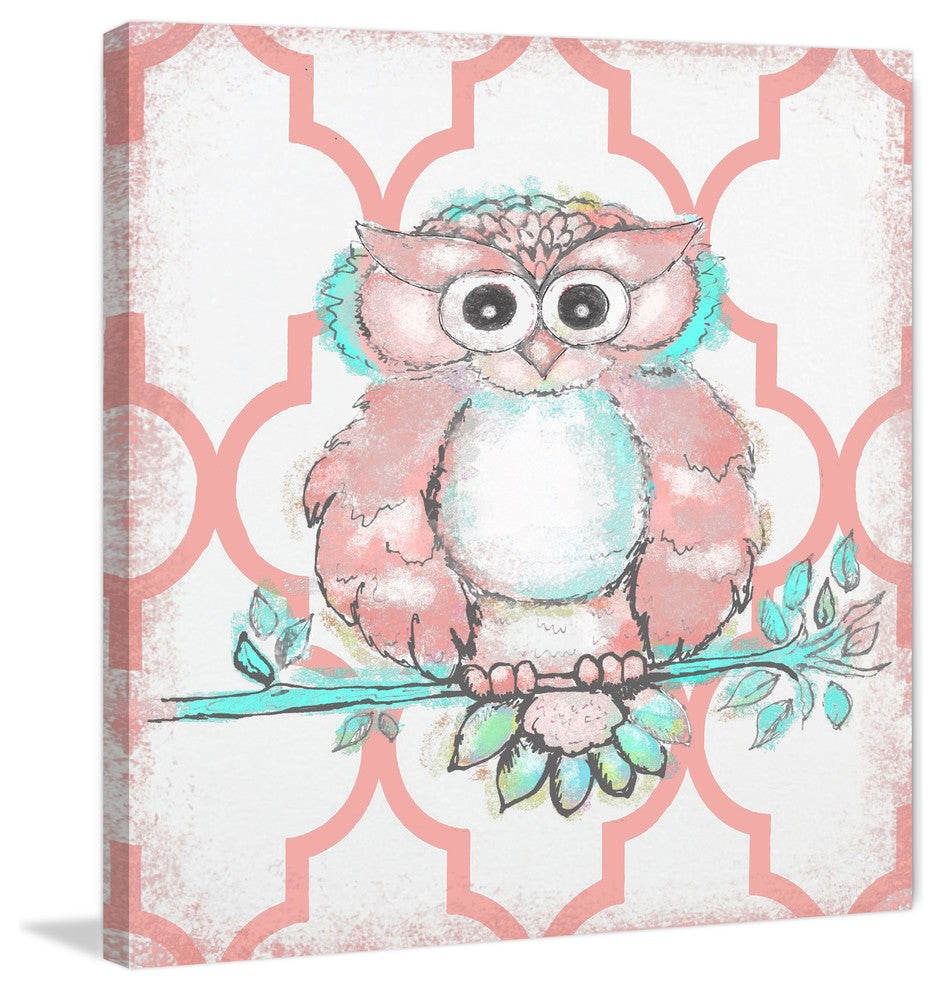 "Coral Owl" by Reesa Qualia Painting Print Wrapped Canvas, 18x18