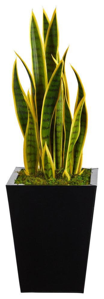 31" Sansevieria Artificial Plant, Metal Planter