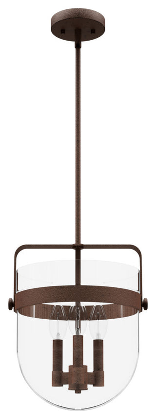 Karloff Textured Rust, Clear Glass 3 Light Pendant Ceiling Light