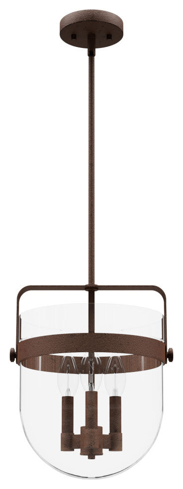 Karloff Textured Rust, Clear Glass 3 Light Pendant Ceiling Light