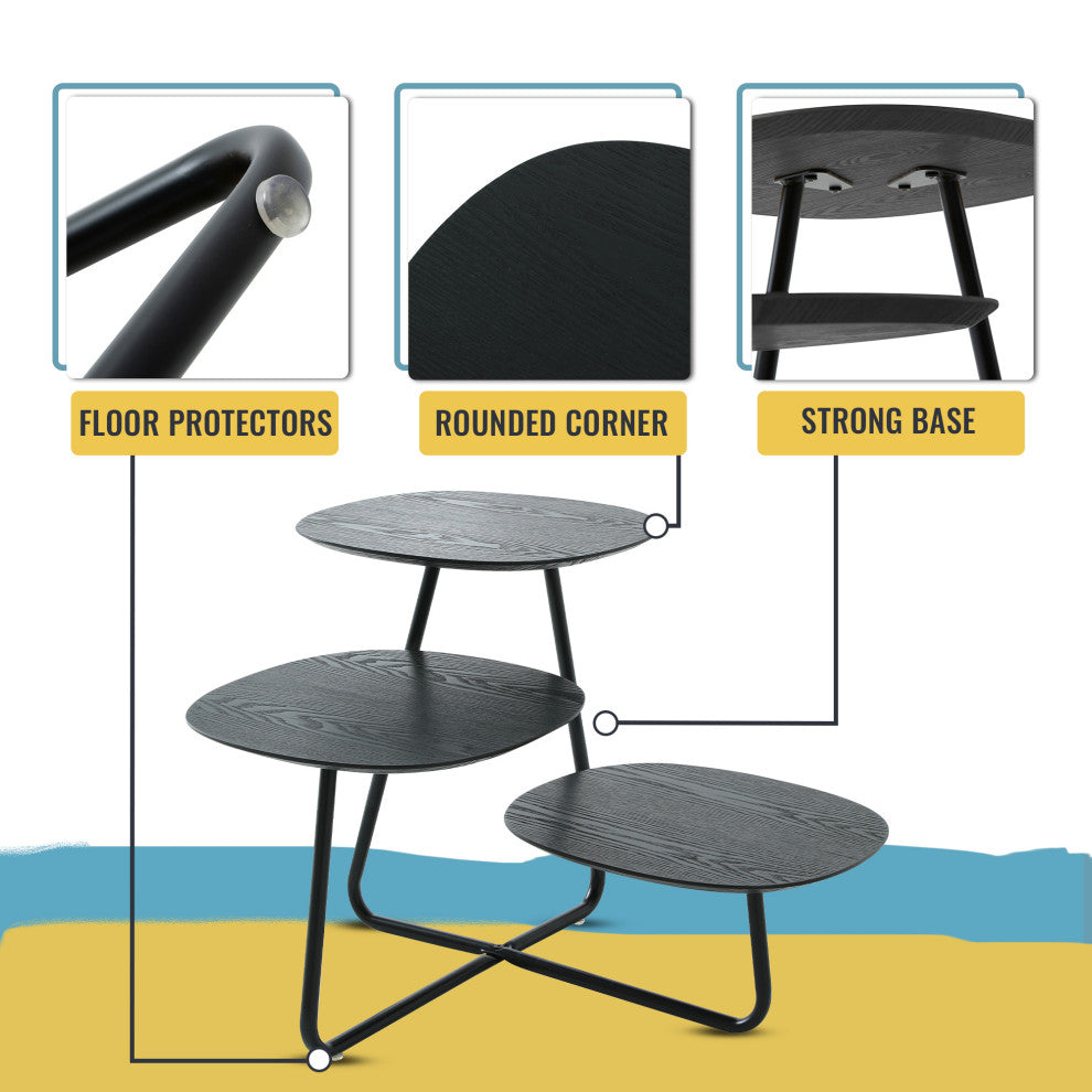 LeisureMod Hazelton End Table Manufactured Wood Top and Steel Base, Black